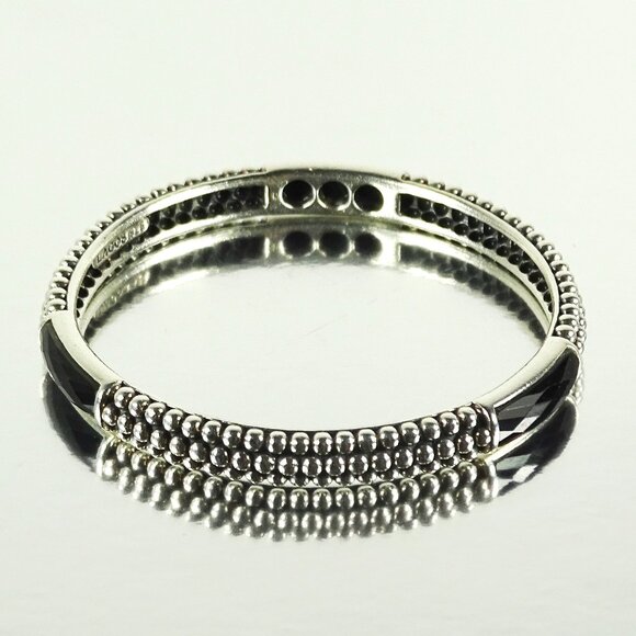 LAGOS Sterling Silver Black Fadeted Onyx Stations Bangle Bracelet - Picture 2 of 7